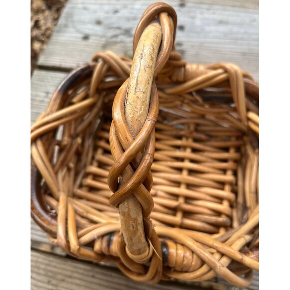 Vintage Woven Rattan Basket With Handle Rectangle Cottage Rustic - Picture 11 of 16